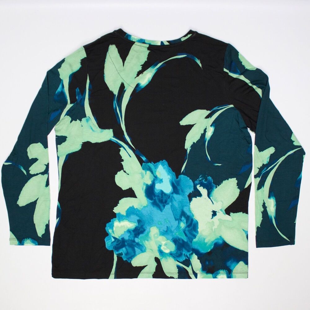 NWT Chico's Touch of Cool Glacier Layer Top Black Teal Floral Women L (Chico 2) - Picture 2 of 10